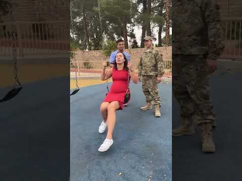 Pregnant wife turns around and sees her military husband for the first time in 8 months!❤️ #shorts